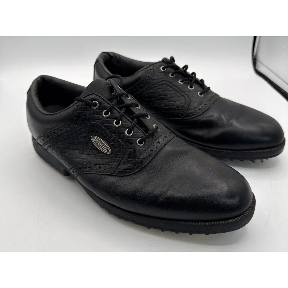 FootJoy Terrains Spikeless Golf Shoes Men's 10 Black Leather Woven Golfing FJ